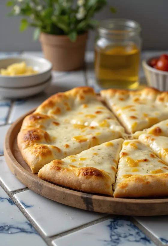 Pizza alla Crema con quesos cremosos y albahaca