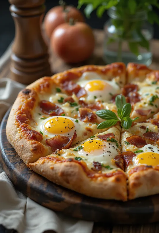 Pizza Rústica Abruzzese con panceta, huevo y queso pecorino