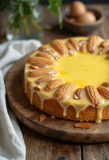 Tarta sueca de almendras con base de almendra y crema de vainilla