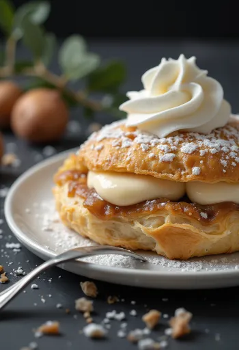 Milhojas de crema de castañas servido