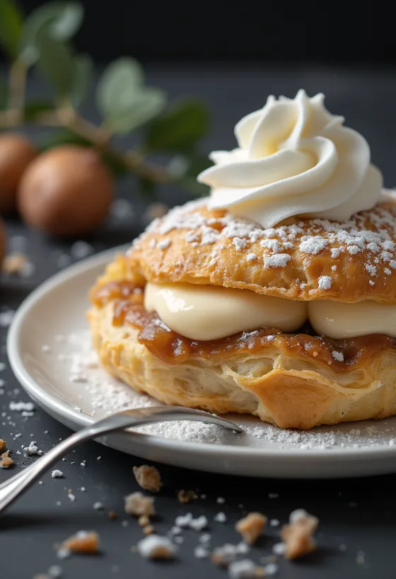 Milhojas de crema de castañas servido