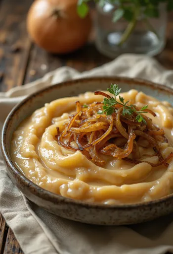 Salsa de cebolla caramelizada servida con pan fresco