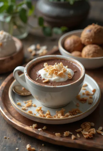 Bebida caliente de coco recién servida