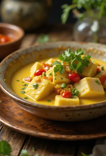 Curry de cocodrilo servido en un bol con arroz jazmín