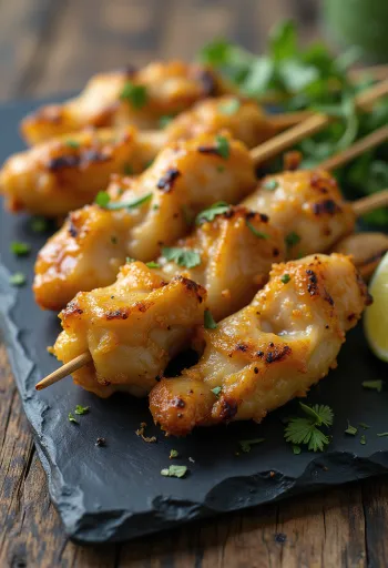 Satay al jengibre, brochetas de pollo a la parrilla en marinada de jengibre