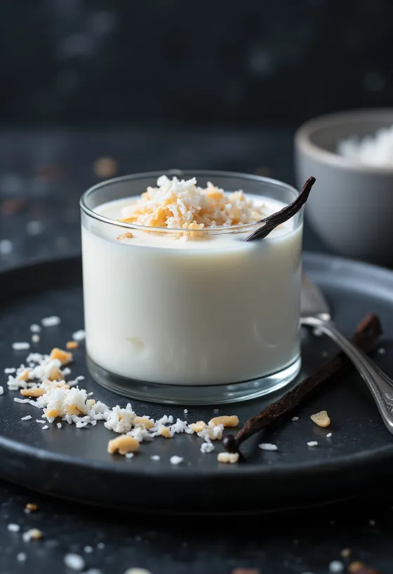 Panna cotta de coco servida