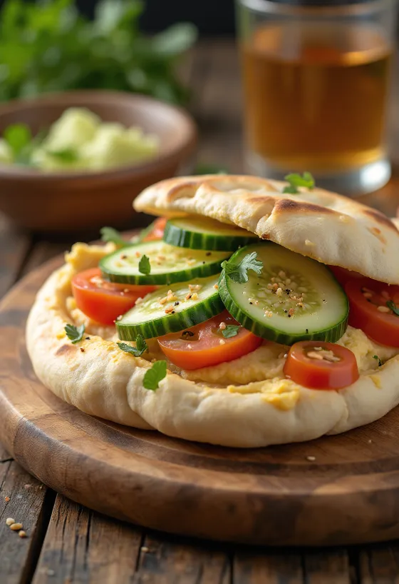 Pita con hummus y verduras frescas