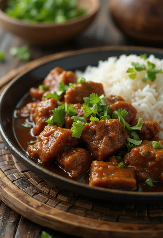 Rendang de ternera servido