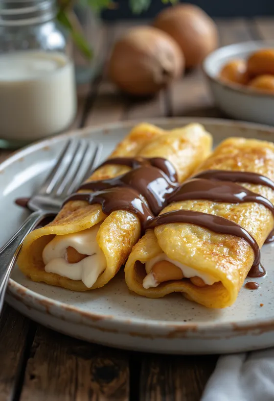 Crêpes de castaña con salsa de chocolate