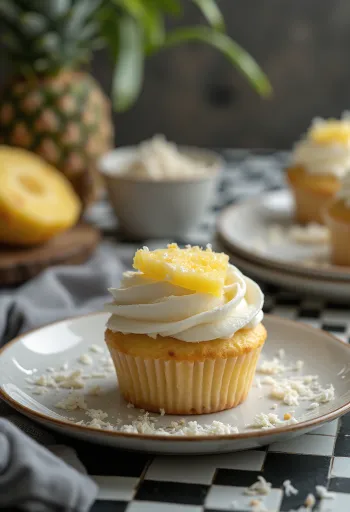 Cupcakes de coco y piña servidos