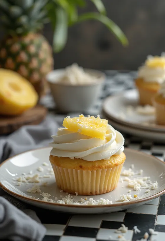 Cupcakes de coco y piña servidos