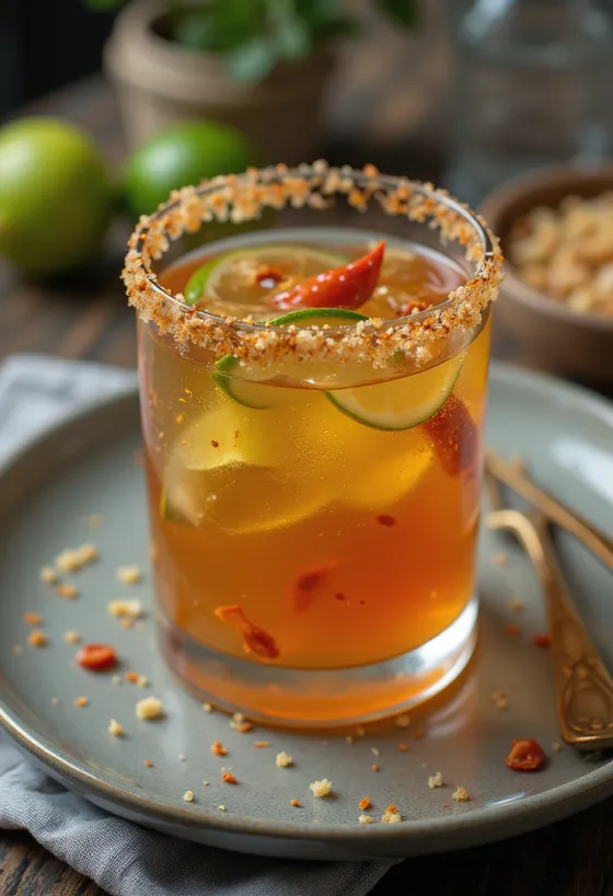 Salsa picante de lima y tequila servida.