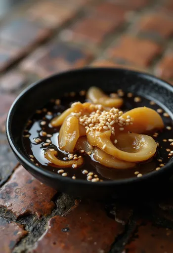 Salsa de soja dulce servida con verduras asadas