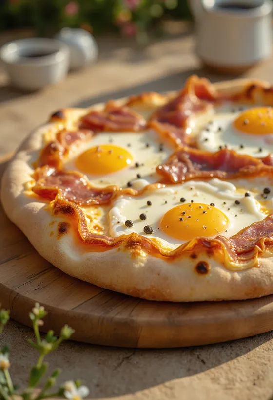 Pizza alla Pancetta e Uova con panceta y huevo