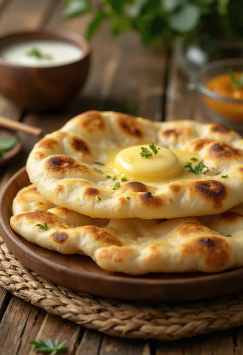 Pan naan indio recién hecho servido
