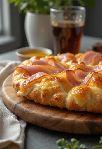 Focaccia de jamón y queso Gouda servida