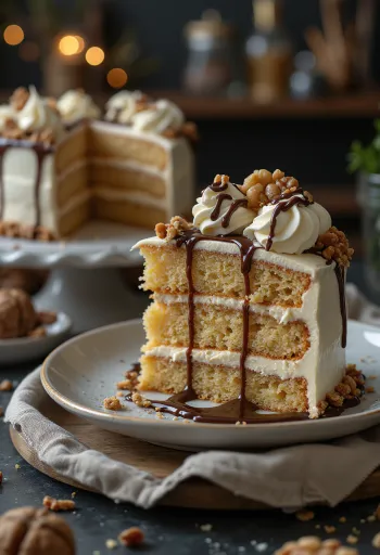 Tarta de castañas y nueces servida