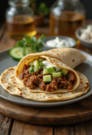 Wrap de cordero especiado de Oriente Medio con verduras frescas