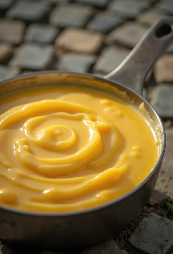 Salsa cremosa de cheddar y cerveza servida