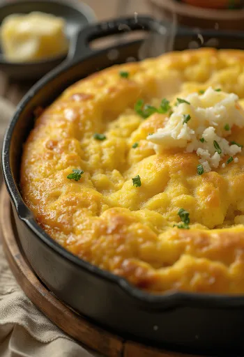 Trozos de pan de maíz al ajo, servidos en un plato sencillo