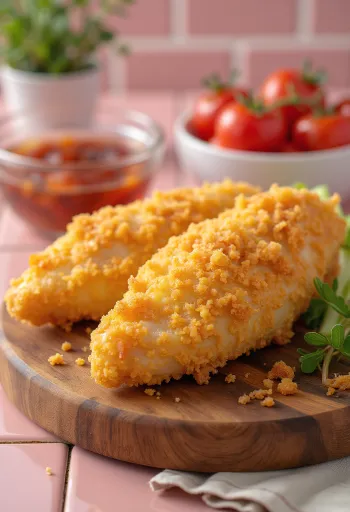 Pechuga de pollo empanada frita dorada, servida con ensalada fresca.