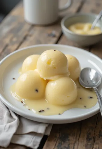 Parfait clásico de vainilla cortado en rodajas y servido con fruta fresca