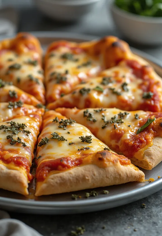 St. Louis Style Pizza con masa fina y queso Provel