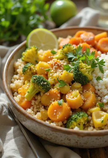 Buddha bowl de curry con verduras servido