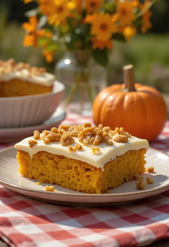 Tarta de calabaza de otoño decorada con nueces tostadas