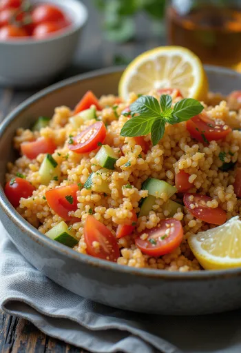 Ensalada de bulgur con tomate y verduras frescas