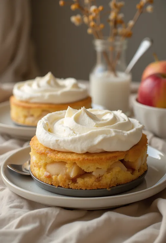 Tarta de manzana con nata servida con rodajas de manzana