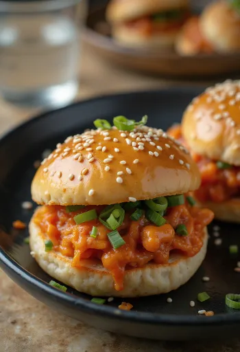 Bao bun de kimchi y sésamo servido