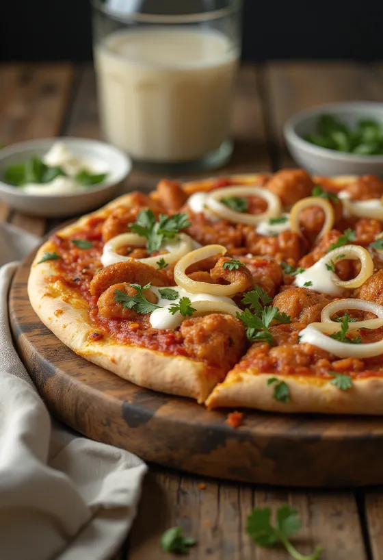 Tandoori chicken pizza con especias indias y cilantro