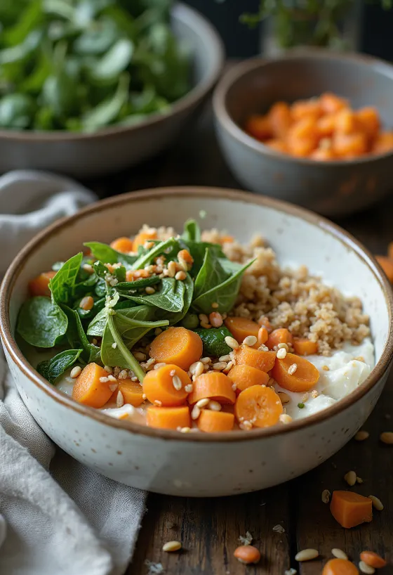 Buddha Bowl con crema de apio especiada servido