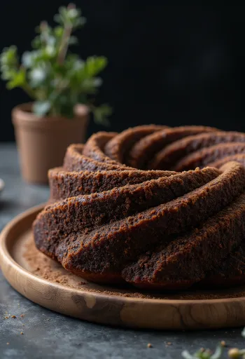 Bundt cake de cacao servido