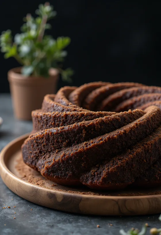 Bundt cake de cacao servido