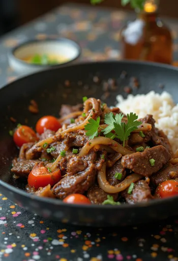 Lomo saltado peruano humeante