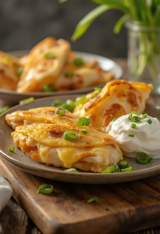 Quesadilla servida con nata fresca y cilantro