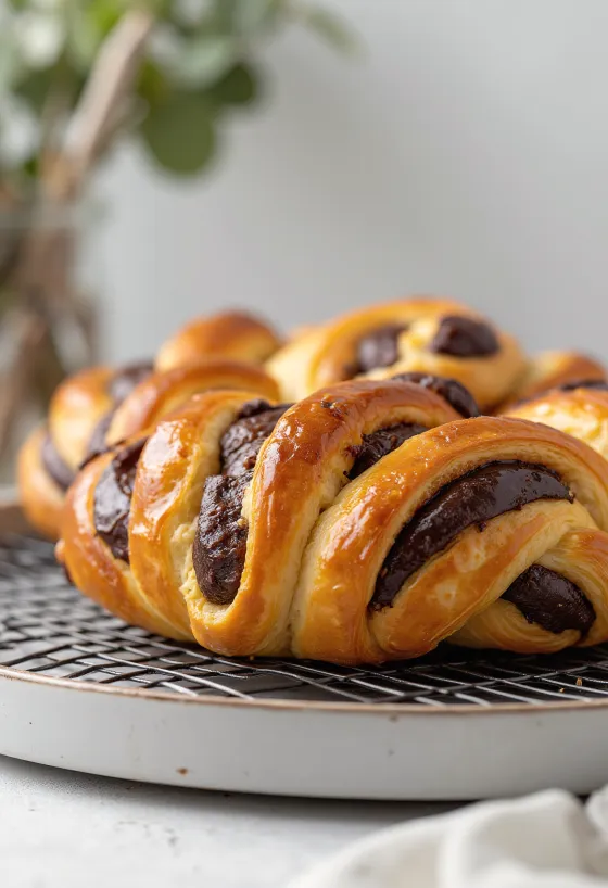 Rebanadas de Babka de chocolate servidas