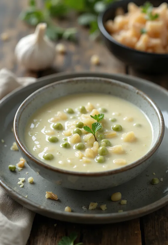 Salsa de pimienta verde al ajo servida.