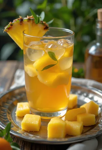 Té de frutas tropicales servido en vaso