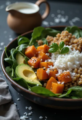 Buddha bowl de boniato y coco servido