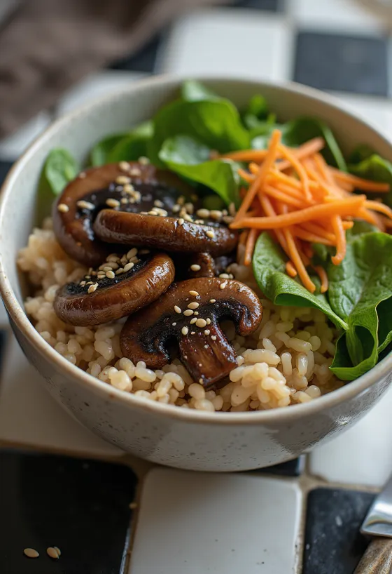 Buddha Bowl vegano de setas servido