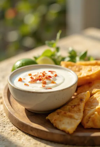 Salsa de leche de coco y lima servida