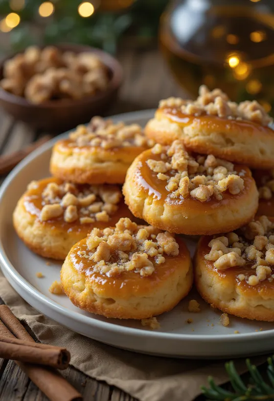 Dulces Melomakarona decorados con canela y clavo