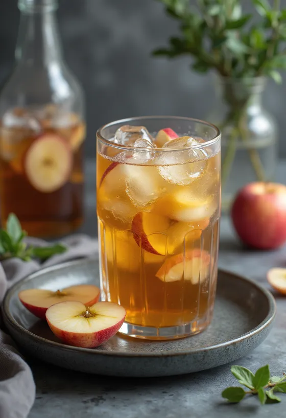 Té helado de manzana y menta recién servido