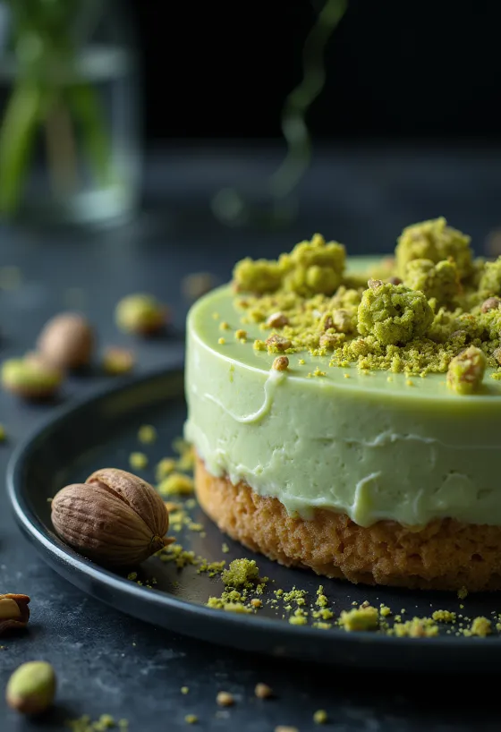 Tarta mousse de pistacho decorada