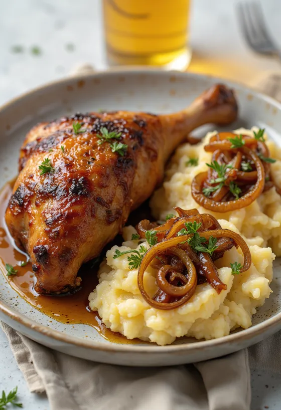 Muslos de pato asados con puré de patata