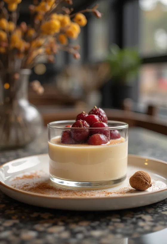 Panna cotta con ciruelas especiadas en vaso