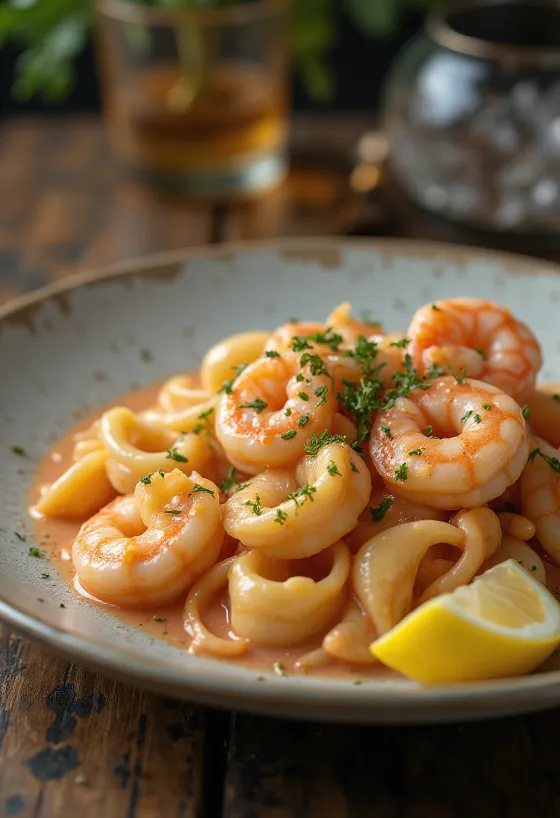 Gnocchi con frutos del mar servidos